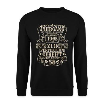 Geburtstagsgeschenk Geboren 1965 58 Jahre - Unisex Pullover - Schwarz - Vorne - Alina (178cm) & Michal (187cm)