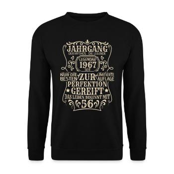 Geburtstagsgeschenk Geboren 1967 65 Jahre - Unisex Pullover - Schwarz - Vorne - Alina (178cm) & Michal (187cm)