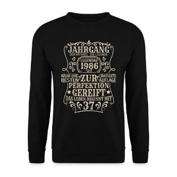 Geburtstagsgeschenk Geboren 1986 37 Jahre - Unisex Pullover - Schwarz - Vorne - Alina (178cm) & Michal (187cm)