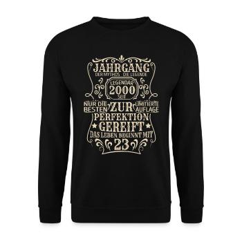 Geburtstagsgeschenk Geboren 2000 23 Jahre - Unisex Pullover - Schwarz - Vorne - Alina (178cm) & Michal (187cm)