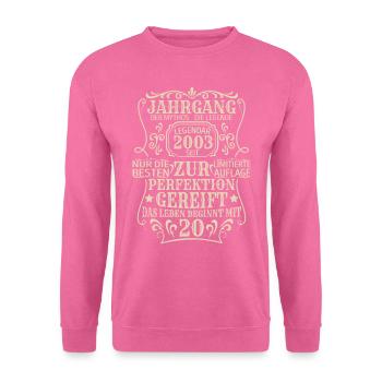 Geburtstagsgeschenk Geboren 2003 20 Jahre - Unisex Pullover - Pink - Vorne