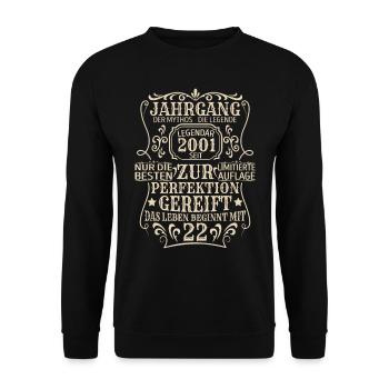 Geburtstagsgeschenk Geboren 2001 22 Jahre - Unisex Pullover - Schwarz - Vorne - Alina (178cm) & Michal (187cm)