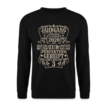 Geburtstagsgeschenk Geboren 2020 3 Jahre - Unisex Pullover - Schwarz - Vorne - Alina (178cm) & Michal (187cm)