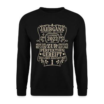 Geburtstagsgeschenk Geboren 2022 1 Jahre - Unisex Pullover - Schwarz - Vorne - Alina (178cm) & Michal (187cm)
