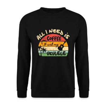 All I need is coffee and my Ukulele - retro sunset - Unisex Pullover - Schwarz - Vorne - Alina (178cm) & Michal (187cm)