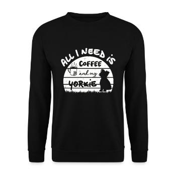 All I need is coffee and my Yorkie -weiss - Unisex Pullover - Schwarz - Vorne - Alina (178cm) & Michal (187cm)