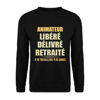 Host celebrates his retirement with humor gift - Unisex Sweatshirt - black - Front - Alina (178cm) & Michal (187cm)