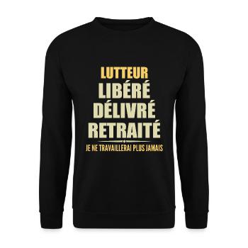 Wrestler Celebrates Retirement with Humor Gift - Unisex Sweatshirt - black - Front - Alina (178cm) & Michal (187cm)