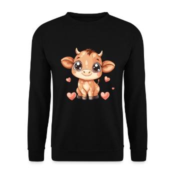 Süßes Kalb mit Herzen - Unisex Pullover - Schwarz - Vorne - Alina (178cm) & Michal (187cm)