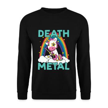Metal Musik Liebhaber Gitarre Regenbogen Einhorn Rocker - Unisex Pullover - Schwarz - Vorne - Alina (178cm) & Michal (187cm)