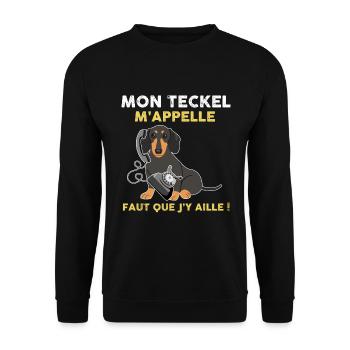Mon chien Teckel Humour Citation Drôle - Sweat-shirt Unisexe - noir - Devant - Alina (178cm) & Michal (187cm)