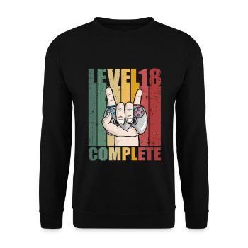 Level 18 Complete 18. Geburtstag Gamer 18 Jahre - Unisex Pullover - Schwarz - Vorne - Alina (178cm) & Michal (187cm)