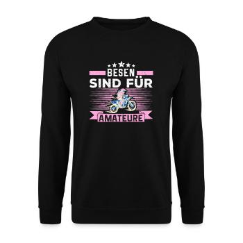 Bikerfrau Bikerhexe Bikerin Geschenk Besen Amateur - Unisex Pullover - Schwarz - Vorne - Alina (178cm) & Michal (187cm)