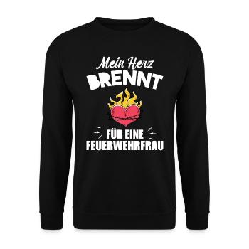 Mein Herz brennt für eine Feuerwehrfrau - Unisex Pullover - Schwarz - Vorne - Alina (178cm) & Michal (187cm)