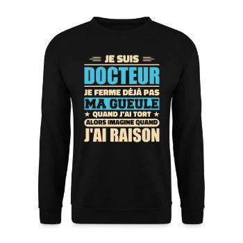Ich bin Doktor und ich habe Recht - Humor Doktor - Unisex Pullover - Schwarz - Vorne - Alina (178cm) & Michal (187cm)