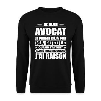 Je Suis Avocat - Cadeau Humour Avocat - Sweat-shirt Unisexe - noir - Devant - Alina (178cm) & Michal (187cm)