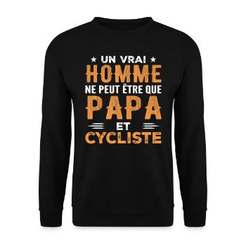 Ein echter Mann ist nur ein Vater und ein Radfahrer - Unisex Pullover - Schwarz - Vorne - Alina (178cm) & Michal (187cm)