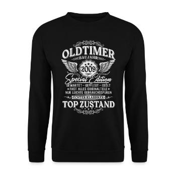 Oldtimer Baujahr 2009 Jahrgang Geburtstag Geschenk - Unisex Pullover - Schwarz - Vorne - Alina (178cm) & Michal (187cm)