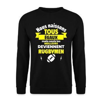 Nous naissons égaux rugbymen, fête des pères - Sweat-shirt Unisexe - noir - Devant - Alina (178cm) & Michal (187cm)