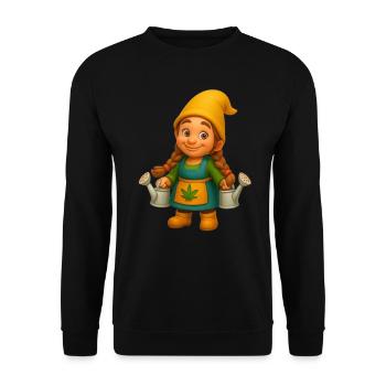 Zwergin mit Gießkannen - Unisex Pullover - Schwarz - Vorne - Alina (178cm) & Michal (187cm)