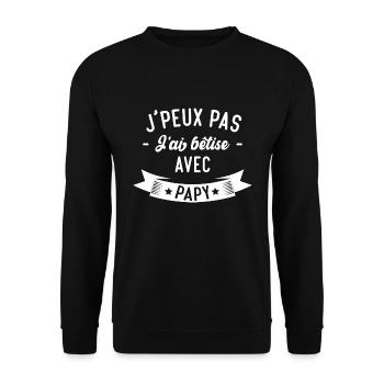 J'peux pas j'ai bêtise avec papy - Sweat-shirt Unisexe - noir - Devant - Alina (178cm) & Michal (187cm)
