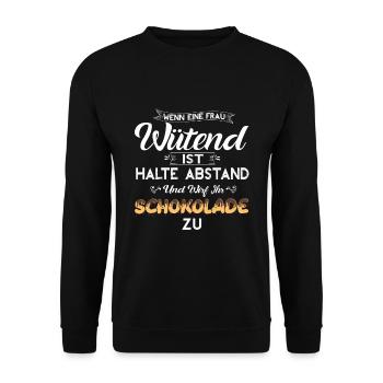 Frauen Schokolade Witz Spruch - Unisex Pullover - Schwarz - Vorne - Alina (178cm) & Michal (187cm)