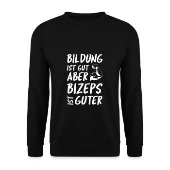Bicep strength training muscles gym - Unisex Sweatshirt - black - Front - Alina (178cm) & Michal (187cm)