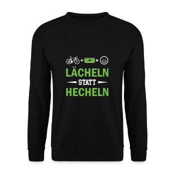 Lächeln statt Hecheln E-Bike - Unisex Pullover - Schwarz - Vorne - Alina (178cm) & Michal (187cm)