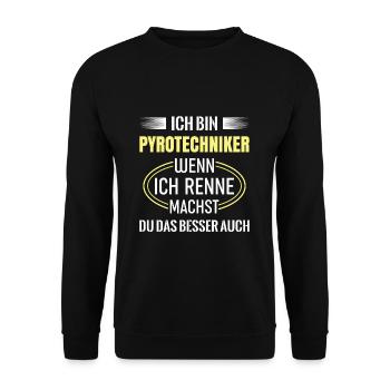 Feuerwerkskörper Pyrotechniker Sprengmeister - Unisex Pullover - Schwarz - Vorne - Alina (178cm) & Michal (187cm)