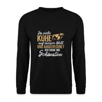 Kühe Bauer Farmer - Unisex Pullover - Schwarz - Vorne - Alina (178cm) & Michal (187cm)