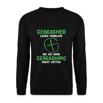 Geocaching Geocacher Schatzsuche - Unisex Pullover - Schwarz - Vorne - Alina (178cm) & Michal (187cm)