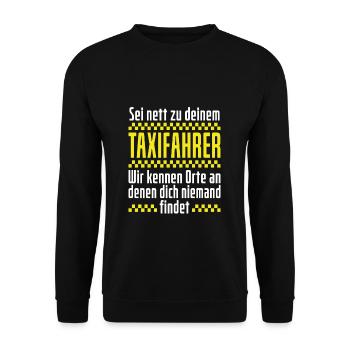 Taxi Taxifahrer Taxifahrerin - Unisex Pullover - Schwarz - Vorne - Alina (178cm) & Michal (187cm)