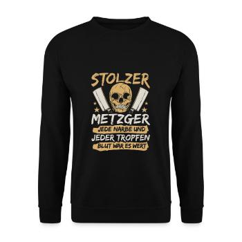 Metzgerladen Metzger Fleischer - Unisex Pullover - Schwarz - Vorne - Alina (178cm) & Michal (187cm)