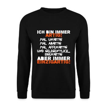 Lustiger Spruch zu Einzigartig cooles Geschenk - Unisex Pullover - Schwarz - Vorne - Alina (178cm) & Michal (187cm)
