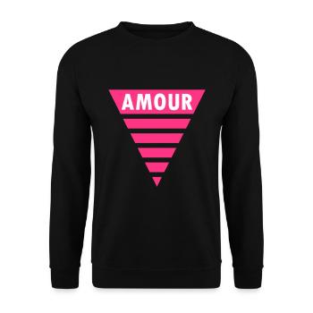 Amour im Dreieck (geteiltes Dreieck) - Unisex Pullover - Schwarz - Vorne - Alina (178cm) & Michal (187cm)