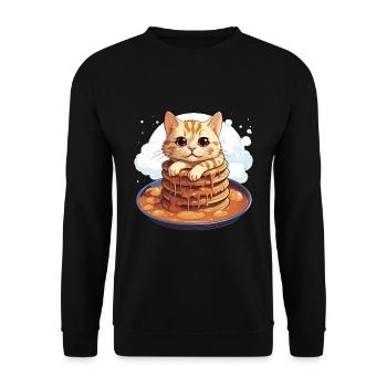 Cute Pancake Cat - Funny Pancat Design - Unisex Sweatshirt - black - Front - Alina (178cm) & Michal (187cm)