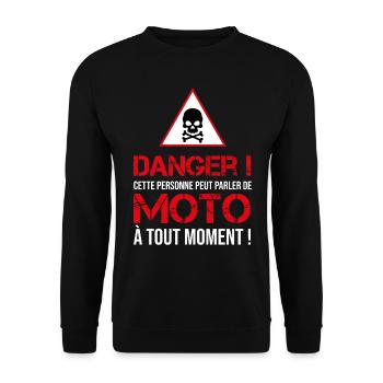Danger ! Cette personne peut parler de moto - Sweat-shirt Unisexe - noir - Devant - Alina (178cm) & Michal (187cm)