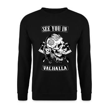 Wikinger Skull Totenkopf Walhalla - Unisex Pullover - Schwarz - Vorne - Alina (178cm) & Michal (187cm)