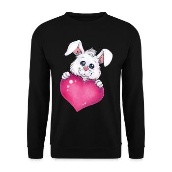 Niedlicher Hase Herz Liebe Geschenk Valentinstag - Unisex Pullover - Schwarz - Vorne - Alina (178cm) & Michal (187cm)
