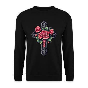 Gothic cross with roses - Unisex Sweatshirt - black - Front - Alina (178cm) & Michal (187cm)