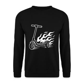 E-Scooter Design – Speed & Feuerschweif - Unisex Pullover - Schwarz - Vorne - Alina (178cm) & Michal (187cm)