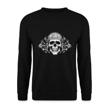 Dekorativer Schädel mit Ornamenten - Unisex Pullover - Schwarz - Vorne - Alina (178cm) & Michal (187cm)