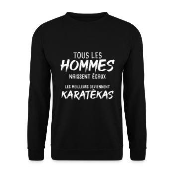 Karatéka / Karaté / Sport de combat / Humour - Sweat-shirt Unisexe - noir - Devant - Alina (178cm) & Michal (187cm)