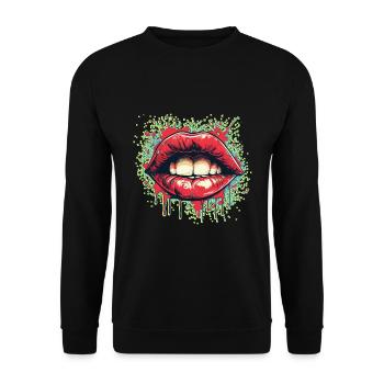 Sexy Kuss Lippen Trippy psychodelisch Psy - Unisex Pullover - Schwarz - Vorne - Alina (178cm) & Michal (187cm)