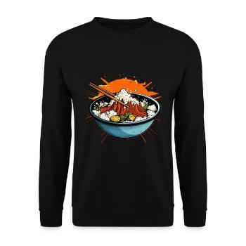 Asiatische Ramen Bowl mit Essstäbchen - Unisex Pullover - Schwarz - Vorne - Alina (178cm) & Michal (187cm)