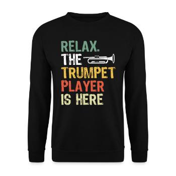 Entspann dich der Trompeter ist hier - Unisex Pullover - Schwarz - Vorne - Alina (178cm) & Michal (187cm)
