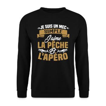 Je suis un mec simple j'aime la pêche et l'apéro - Sweat-shirt Unisexe - noir - Devant - Alina (178cm) & Michal (187cm)