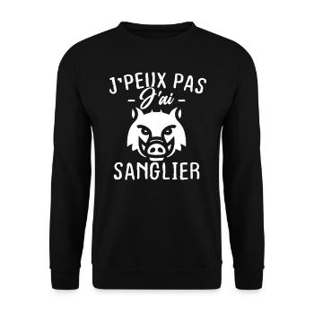J'peux pas j'ai sanglier Humour chasse - Sweat-shirt Unisexe - noir - Devant - Alina (178cm) & Michal (187cm)