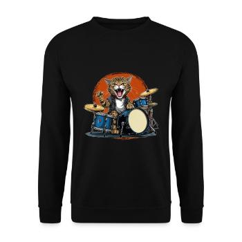 Metal Rock Cat Drummer 3 - Unisex Pullover - Schwarz - Vorne - Alina (178cm) & Michal (187cm)