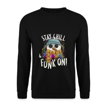 Stay Chill & Funk On! Groovy DJ Snowman - Unisex Sweatshirt - black - Front - Alina (178cm) & Michal (187cm)